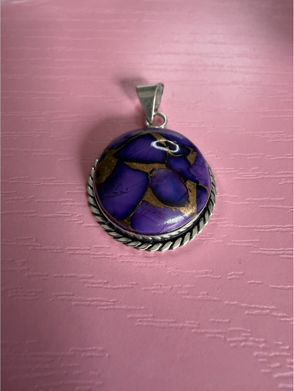 Grape Dahlia Purple Composite Turquoise Pendant With 925 Sterling Bail